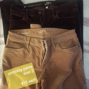 Loft Pants, burgandy, and pink cordoroy, size 2